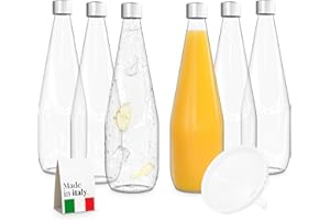 TUNDRA ICE INTERNATIONAL TUNDRA - Lot de 6 Bouteille Verre 75cl avec 6 Bouchons à Vis et 1 Entonnoir | Ligne CONIC | Bouteilles en Verre MADE IN ITALY, Résistantes et Lavables au Lave-Vaisselle - Pour l'Eau, la Limonade