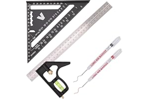 BOWEITI Zimmermannswinkel, Set aus 18 cm Dreieckslineal und 30 cm Kombinationen, inkl. Tieflochmarkierungen, hochpräzises Aluminium-Zimmermanns-Winkelmaß für Zimmerleute(Black)