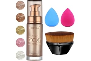 HILARECO PHOERA Body Shimmer Oil, Body Bronzer Shimmer Oil,Body Glow Oil Shimmer Highlighter Luminizer Body Illuminator with Body Makup Bursh,Self Tanning Lotion,1oz/Jars (101 Rose Gold)