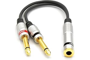VITALCO Adaptateur Jack 6,35 Stéréo Femelle vers 2x Jack 6,35mm Mono TS mâle Splitter Câble Distributeur Y 6,3mm 15cm