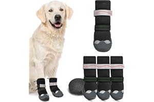 SlowTon Dog Shoes - Waterproof Pet Shoes with Reflective Straps, Winter Outdoor Walking Anti-Slip Boots for Injured Paws, Pet Paw Protector for Small Medium Large Dogs on Snowy Rainy Day