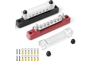 BOSYTRO 2PCS Bloc de Distribution D'alimentation 12V-48V DC BusBar 150A Barres de Distribution D'énergie avec 2x M4 Boulons de Borne et 12 Connecteurs M4, Bornier 12V pour Voiture Bateau(Rouge Noir)