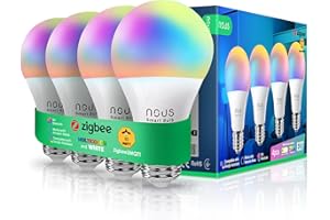 NOUS P3Z ZigBee Smart Glühbirne E27 LED, RGB, Kompatibel mit Alexa, Home Assistant, Google Home, SmartThings, Fernbedienung, Dekorative Glühbirne Zubehör, 4 Pack