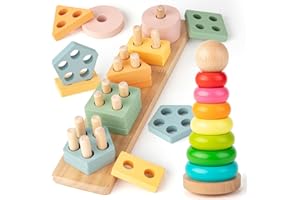 EFO SHM Montessori Spielzeug ab 1 Jahr - Holzspielzeug Stapelturm und Puzzle Motorikspielzeug - Aktivitäts & Entwicklungsspielzeug, Baby Kinderspielzeug Geschenk 1 2 3 Jahr