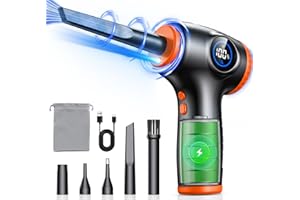 EOIWUY Souffleur Air Comprimé - 3 Vitesses Réglable 90000 TR/Min Souffleur PC avec 5 Buses [Indicateur de Puissance & Lumière LED] Rechargeable Dépoussiérants Puissants pour Nettoyage Clavier, Voiture