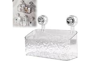 ASHOPFUN Mensola a ventosa, in stile leggero, con motivo ghiacciaio, per doccia, con ventosa, organizer per sapone da doccia, portaoggetti angolare per doccia, ripiani per doccia con ventosa (trasparente, L)