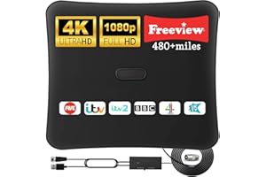 WAINHEFU TV Aerial Indoor with 480+ Miles Long Range-Amplified Smart Digital 4K 1080P, Support All Older TV's with Amplifier Connector for Freeview Channels