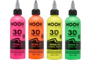 Moon Glow Vernice per tessuti Neon UV - Vernice per tessuti per vestiti, magliette, borse, scarpe e tela, Multicolore, 125 ml (confezione da 4)