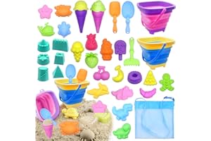 HOVIBU 35 Pezzi Giochi Spiaggia Bambini, Giochi Mare con Borsa Giochi Spiaggia, Secchiello da Spiaggia, Pala da Sabbia, Stampi, Giochi Spiaggia Bambini per attività All'aperto