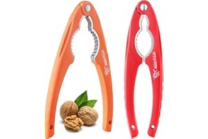 LITTLE COOK SINCE 1995 2PCS NutCracker, Little Cook Stainless Steel Nut Crackers for All Nuts, Nutcracker Tool for Walnet, Chestnut, Chestnut, Crab, Lobster and More, Ergonomic Plastic Handle (Bull Pattern, Orange + Red)