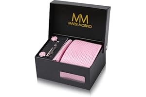 Massi Morino Krawatte mit Einstecktuch Set Herren inkl. Manschettenknöpfe, Krawattennadel und Geschenkbox - Männer Krawattenset zur Hochzeit