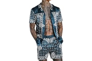 sutelang lurryly Ensemble de Plage Homme d'été 2 Pièces HawaïEnne Imprimé Tropical et Shorts,Grande Taille Respirant Bouton Revers Survêtement pour Vacance Loisir Plage