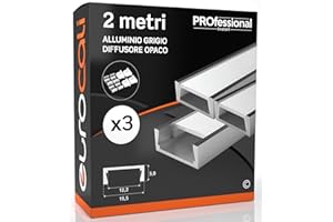Eurocali 3 Profili da 2 metri (6mt) in Alluminio grigio per Strisce LED Schermatura Opaca - Larghezza Massima Striscia LED 12.2mm - 15.5 x 5.9