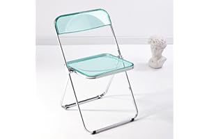 KAIHAOWIN Luxury Modern Transparent Folding Chair Acrylic Ghost Stackable Crystal Seat-PC Plastic Living Room Seat-Chrome Frame Accent Side Chair for Outside Inside-Green