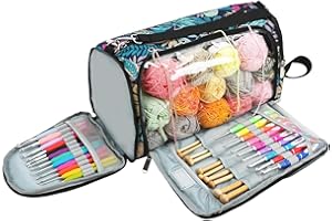 thoran Sac Crochet | Fil à Tricoter | Organisateur Rangement Fil avec 4 Trous et Fermeture à glissière bidirectionnelle pour Transporter des projets et des FournitureTricot
