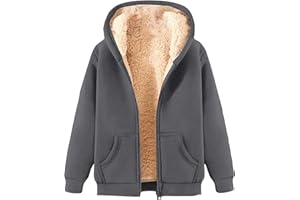 ZWDC Damen Winterjacke Warm Fleecejacke Winter Sweatjacke mit Kapuze Elegant Einfarbig Übergangsjacke Große Größen Kapuzenpullover mit Taschen Lässige Wintermantel mit ReißVerschluss Plüschjacke