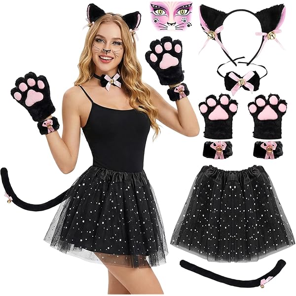 Hifot 5 Piezas kostuum kat kinderen, luipaard kattenoren haarband tutu rok luipaard gezicht kunst sticker met staart vlinderdas Halloween dierkostuum kostuum voor meisjes