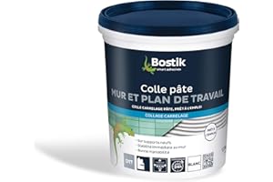 Bostik Colle Carrelage Spéciale Mur et Plan de Travail, Pâte prête à l'emploi, Stabilité Immédiate, Blanc, Pot de 1.5 Kg, N.c.