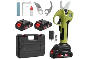 COWISH Electric Pruning Shears w/LCD Display, Brushless Electric Secateurs w/ 2 x 2000mAh 21V Batteries, Max 40mm Cutting Diameter Cordless Electric Pruners Scissors for Garden Branches, Green
