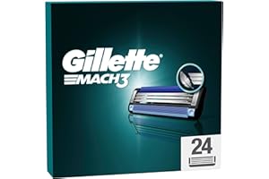 Gillette Mach3 Base Pack de 24 Recambios Para Maquinillas De Afeitar Para Hombre, Cuchillas de Afeitar Con 3 Hojas y Banda Lubricante Para Un Afeitado Suave, Compatible Con Todos Los Mangos Mach3