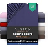 VISION Fitted Sheet - 100% Cotton - Single Bed (90 x 190 cm) - Elasticated Corners - Fits Mattresses up to 25 cm - Oeko-Tex C