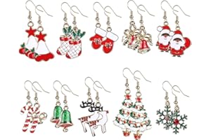 NALER 10 Pares de Pendientes Navideños para Mujer Niña, Aretes Colgantes de 10 Diseños, Regalo de Joyas para Mujeres