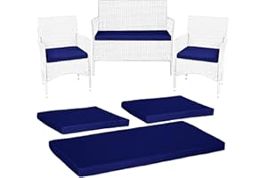 KISAA Living Outdoor Garden Rattan Cushions | 3-Piece Set for Rattan Patio Furniture | Comfy Seat Pads with Removable Cover | Water-Repellent, Durable, and Lightweight (Navy)