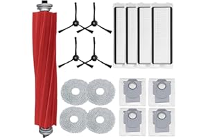 Odashen Lot de 17 accessoires de rechange pour Roborock Q Revo pour robot aspirateur Roborock P10, brosse principale, chiffon de nettoyage, sac à poussière, filtre HEPA, brosse latérale (noir)