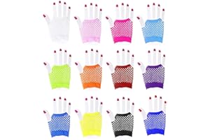 NUDFSY Fishnet Gloves,12 Pairs Fishnet Gloves Women, Neon Accessories, Neon Gloves，Short Fishnet Gloves Stretchy Retro Gloves for 80s Party Dance Costume Parties Supplies (12 Colors)