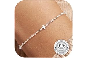 LOLIAS Bracelets Femme Argent 925 en Trefle à 4 Feuilles Réglable Bracelet Plaqué Or 14K Perle/Boules Bracelet Bijoux Cadeau pour Femmes File Argent/Or/Or Rose 16cm+5cm