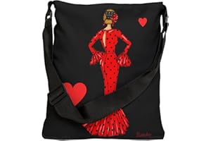 IllustrArte Bolso Tote Flamenco con asas ajustables y bolsillo interior: Vestido Rojo con Lunares Negros