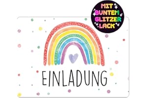 CALLUNA PRODUKTE MIT HERZ CALLUNA® 12 Regenbogen Einladungskarten mit Glitzerlack zum Kindergeburtstag – Bunte Einladung zur Geburtstagsfeier – Geburtstagseinladungen – Partyeinladungen (ohne Versandhüllen)