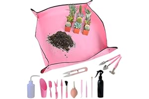 Ambolio Las Suculentas Herramienta,Estera De Jardinería Plegable,Juego de Herramientas de Jardinería Bonsai, para Jardinería de Bonsái en Miniatura de Hadas,16 Piezas. (Rosa 50 * 50)