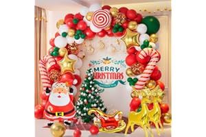 REAL DECO Decoracion Navidad Decoración Navideña Hogar Globos de Navidad Decoracion Merry Christmas Decorations Adornos Navideños Globos Papa Noel Verdes y Rojos con Reno y Trineo Decoración Navideña Interior