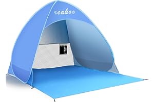 ‎REAKOO Beach Shelter Pop Up Beach Tent, Portable Large Beach Tent, Automatic Beach Shelter, 50+ UV Protection, Sun Protection, Wind Protection, Small Pack Size