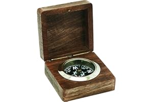 NKlaus Boussole dans une élégante boîte en bois de manguier/laiton 7,5 x 4 cm – Décoration nautique rétro 15993