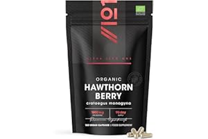 Organic Hawthorn Berry 1000mg – 180 Vegan Capsules – High Strength Crataegus Monogyna Supplement – Clean & Potent Formula – Resealable and Recyclable Pouch by Alpha01