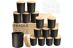 CONNOO Confezione da 15 barattoli per candele da 200 ml, con coperchio in bambù, per realizzare candele, barattoli vuoti in vetro spesso con coperchio, lavabili in lavastoviglie