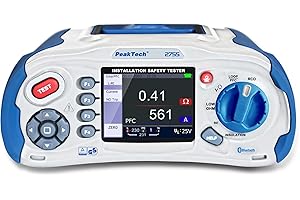 PeakTech 2755 – Probador de instalación VDE-0100 con Bluetooth, USB y tarjeta SD, multifunción según VDE con pantalla TFT a color de 3.5" IP 65, memoria interna, app para iOS y Android - CAT III 600V