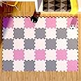 Kids Play Room Mat Newborn Crash Floor Matting Interlocking Soft Foam Puzzle Girl Birthday Xmas Gift (16pc (4 Pink+4 Grey+8 White), Pink)