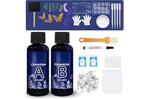 SHOPPGO 53 Pezzi Cianotipia Kit, Kit Cianotipia con Kits di Carta con Stampa Solare, Set di Cianotipias, Adatto per la Stampa Su Carta, Tessuto e Tintura, Artigianato Fai da Te