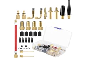 VVHIPPO 32 Pièces Embout Pompe Velo Gonfleur Ballon, pour Vélo, Adaptateur de Valve avec Tuyau de Gonflage, DV SV AV Adaptateur Pompe Velo avec Boîte de Rangement, Pompe à Vélo et Compresseurs Pompes