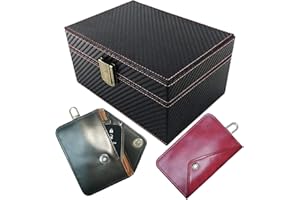 VALART Boîte Faraday pour Clés de Voiture et Noir/Rouge Cuir Souple Pochette Faraday Clé Voiture Sacs Bloqueur de Signal Sans Clé pour Prévention du Vol & RFID(1 Petite Coffret + Pochette Noir/Rouge)