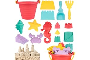 NALIKOSTY Giocattolo da spiaggia per bambini, giocattolo di sabbia per bambini, include secchio da spiaggia, forma di sabbia, pala di sabbia, rake, scolapasta per sabbia, giocattolo per bambini, ragazzi e