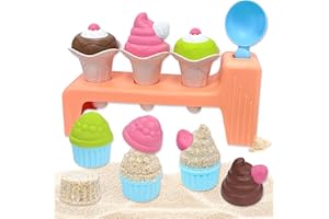 VBACALA Juego de Juguetes de Arena Niños - Kit Helados y Pasteles de Playa con Moldes, Palas y Accesorios, Verano y Playa para Niños +3 Años