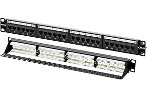 FGB 10Gbps Cat6A Patch Panel, 24-Port RJ45 Ethernet Patch Panel for 19" Rackmount or Wall Mount, 1U Network Panel for Gigabit Networks