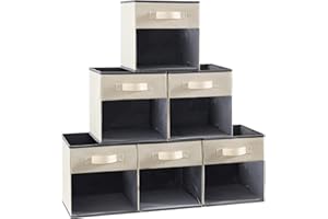 Lifewit Cube Storage Boxes Set of 6, Fabric Storage Box with a Clear Window and Handles, Foldable Storage Cubes Clothes Organiser for Wardrobe, Closet, Shelves, Medium, Beige