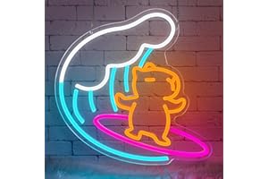 Lxmoneon Enseigne lumineuse néon Capybara surfant enseignes lumineuses LED en forme d'animal mignon pour chambre d'enfant, veilleuse Capybara sign amusantes pour chambre d'enfant salle de jeux Cadeau