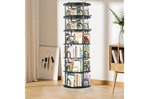 KEPMOGOH Obrotowy regał na książki 360 stopni, regał stojący, regał obrotowy, regał biurowy, drewniana półka na książki, regał magazynowy, do salonu, sypialni, biura, pokoju dziecięcego (A, 6 Poziomy)