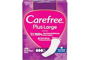 Carefree Wkładki higieniczne Plus Large Fresh, 48 szt., superchłonne – natychmiast blokują wilgoć, do 100% neutralizacji zapachu